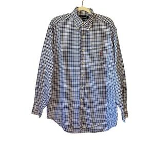 Ralph Lauren Mens Blue White Gingham Check Button‎ Down Shirt Size M